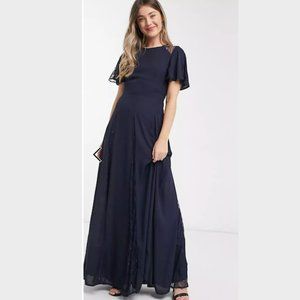 NWT ASOS Navy Bridesmaid maxi dress/gown with lace insert panel